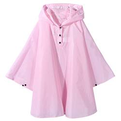 QIKADO Kinder Regencape Mädchen Jungen Regenponcho Wasserdicht Unisex mit Kapuze Pink/128 von QIKADO