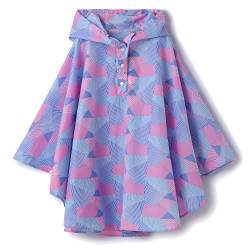 QIKADO Kinder Regenjacke & Regenponcho Wasserdicht Poncho Jacke Regencape für Mädchen Jungen Geometrisches Rosa XL/140-155cm von QIKADO