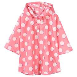 QIKADO Kinder Regenponcho Mädchen Jungen Regencape Regenumhang Regenjacke Ungefütter mit Kapuze Großer Rosa Punkt/XL von QIKADO