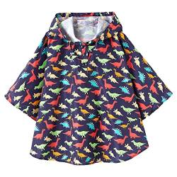 QIKADO Regenmantel Kinder Mädchen Jungen Regenmantel Atmungsaktiv Tierbild Unisex Regenbekleidung Schule Mehrfarbiger Dinosaurier/L von QIKADO