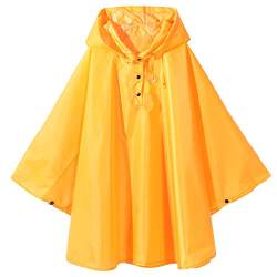 QIKADO Regenponcho Kinder Wasserdicht Fahrrad Wasserabweisend Poncho Jacke Mantel für Jungen Mädchen mit Kapuze Wasserdicht mit Kippschalter im Freien Orange/L von QIKADO