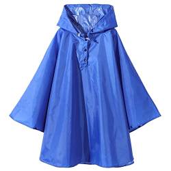 Regenbekleidung Kinder, Regenmantel Regenponcho Regenjacke mit Kapuze Wind- und Wasserdicht Regencape für Jungen Mädchen Blau XL von QIKADO