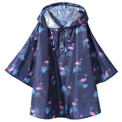 Regenbekleidung Kinder Mädchen Jungen Regenponcho Wasserdicht Rain Poncho Blauer Flamingo L 122/128 von QIKADO