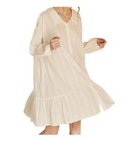 QIKEGooods 100% Baumwolle Viktorianischen Nachthemd Damen Langarm Nachthemd Frauen Pyjamas Schlaf Shirt, Hziwhite, 42 von QIKEGooods
