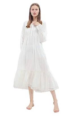QIKEGooods Damen Nachthemd, 100 % Baumwolle, viktorianisches Nachthemd, langärmelig Gr. X-Large, weiß von QIKEGooods