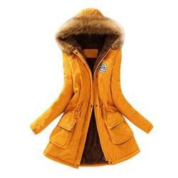 QIMANZI Winterparka Fellkapuze Damen Jacke Mantel Dicke Winterjacke Lange Kapuzenjacke Fell Kragen Felljacke Outdoorjacke Übergangsjacke Coat(Gelb,6XL) von QIMANZI