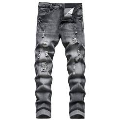 QIMYUM Herren-Jeans, zerrissene Destroyed Slim Fit Straight Leg Denimhose, Grau612, 54 von QIMYUM