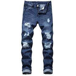 QIMYUM Herren Jeans mit Zerrissen, Destroyed Slim Fit, gerades Bein, Denim-Hose, Dunkelblau701, 56 von QIMYUM
