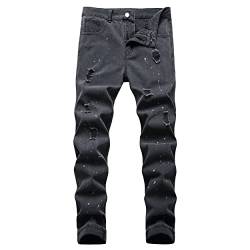 QIMYUM Herren Jeans mit geradem Bein, Distressed Destroyed Slim Fit Denim Hose, Ly042 Black, 54 von QIMYUM