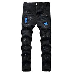 QIMYUM Zerrissene Herren-Jeans, Distressed Destroyed, schmale Passform, gerades Bein, Denim-Hose, Schwarz 040, 40 von QIMYUM