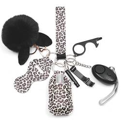 QINER Selbstverteidigung Schlüsselanhänger Set Frauen mit Persönlicher Alarm, Sicherheits Schlüsselanhänger Set mit Sicherheitshammer, Pfeife und Pom Pom, Self Defense Keychain Geschenke für Frauen von QINER