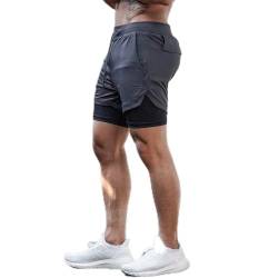 QINFEN YUNDOU Herren 2 in 1 Shorts Sommer Schnelltrocknende Laufshorts Herren Sport Shorts mit Taschen Sport Kurze Hosen Fitness Laufhose von QINFEN YUNDOU