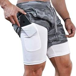 QINFEN YUNDOU Herren 2 in 1 Shorts Sommer Schnelltrocknende Laufshorts Herren Sport Shorts mit Taschen Sport Kurze Hosen Fitness Laufhose von QINFEN YUNDOU