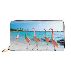 Beach Flamingos Reißverschluss Leder Geldbörse für Frauen Clutch Tasche Reise Kartenhalter Geldbörse Geschenk Strand Flamingos One Size Modern, Strand Flamingos, Einheitsgröße, Modern von QINGIXIN