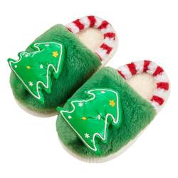 QINQNC Baby Weihnachten Hausschuhe Jungen Mädchen Warme Schuhe Cartoon Weihnachtsbaum Walking Schuhe rutschfeste Herbst Winter Hausschuhe (Green, 28 Little Child) von QINQNC