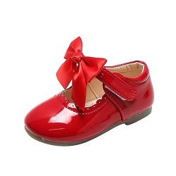 QINQNC Kleine Mädchen Kleid Schuhe Kleinkind Baby Mädchen Bogen Mary Jane Sandalen Einfarbige Flache Schuhe Casual Prinzessin Schuhe (Red, 25.5 Toddler) von QINQNC
