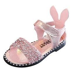 QINQNC Kleine Mädchen flache Prinzessin Sandalen Kleinkind Baby Mädchen Pailletten Sommer Schuhe Rutschfeste Kleid Schuhe Mode Strand Schuhe (Pink, 36 Big Kids) von QINQNC