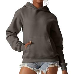 QINSEN Damen Fleece Hoodies Casual Langarm Pullover Sweatershirts, grau dunkel, L von QINSEN