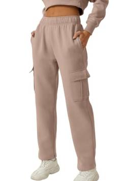 QINSEN Damen-Jogginghose mit mittlerer Taille, elastische Taille, lässige Fleece-Hose mit Taschen, Pilz, S von QINSEN