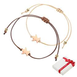 2 Stück Rosegold Schutzengel Glücksarmband Set, BFF Freundschaft Armbänder Stoff Zum Zuziehen Engel Glücksbringer Armband Geschenk für Teenager Mädchen Frauen Beste Freundin Taufe Kommunion Geburtstag von QIUJUNDE