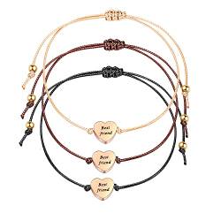 3 Stück Rosegold Herz Freundschaftsarmbänder mit Gravur Best Friend Set für Frauen Mädchen,Liebes Damen Armband Stoff Zum Zuziehen Geschenk für Mama Beste Freundin Freunde BFF Weihnachten Geburtstag von QIUJUNDE