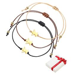 3Stück Gold Schutzengel Glücksarmband Set,BFF Freundschaft Damen Armbänder Stoff Zum Zuziehen Engel Glücksbringer Armband Geschenk für Teenager Mädchen Frauen Beste Freundin Taufe Kommunion Geburtstag von QIUJUNDE