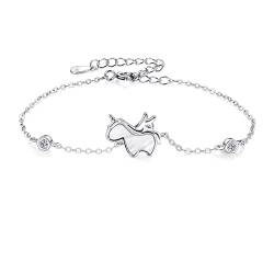 Einhorn Armband 925 Silber für Damen Frauen Frau, Zirkonia Verstellbar Armbänder Armkette Freundschaft Glücksarmband Schmuck Geschenke für Kinder Teenager Mädchen Tochter Kommunion Taufe Geburtstag von QIUJUNDE