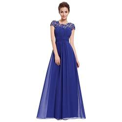 Damen Abendkleid A-Linie Spitze Chiffon Rundkragen Kurze Ärmel Hohe Taille Elegant Vintage Spitzenkleid Hochzeit Chiffon Faltenrock Langes Kleid Ballkleider Cocktailkeider von QIUhhpuy