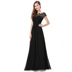 Damen Abendkleid A-Linie Spitze Chiffon Rundkragen Kurze Ärmel Hohe Taille Elegant Vintage Spitzenkleid Hochzeit Chiffon Faltenrock Langes Kleid Ballkleider Cocktailkeider von QIUhhpuy