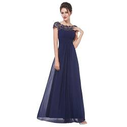 Damen Abendkleid A-Linie Spitze Chiffon Rundkragen Kurze Ärmel Hohe Taille Elegant Vintage Spitzenkleid Hochzeit Chiffon Faltenrock Langes Kleid Ballkleider Cocktailkeider von QIUhhpuy