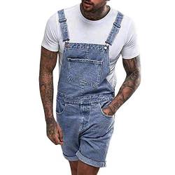 Latzhosen Herren Jeans Kurz Jumpsuit Männer Sommer Denim Overall Hose Verstellbare Lässige Loose Fit Strampler Overalls Workwear Pants Cargohosen Street Distressed Denim Latzhose (Blau, XXXL) von QIUhhpuy