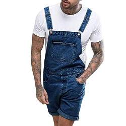 Latzhosen Herren Jeans Kurz Jumpsuit Männer Sommer Denim Overall Hose Verstellbare Lässige Loose Fit Strampler Overalls Workwear Pants Cargohosen Street Distressed Denim Latzhose (Dunkelblau, XXL) von QIUhhpuy