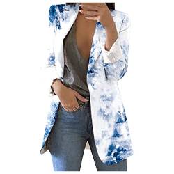 QIUhhpuy Blazer Damen Elegant Damenjacke Business Outfit Longblazer Kleidung Batikdruck Sakko Print Revers Blazer Slim Fit Revers Geschäft Büro Jacke Tailliert Business Anzug mit Tasche (M, XL) von QIUhhpuy