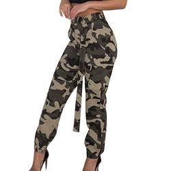 QIUhhpuy Damen Hose Ladies High Waist Camo Cargo Pants Frauen Hose in Camouflage Optik Sport Hosenanzug Trainingshose Baggyhose Cargohose Hüfthose Jogginghose Camouflage Military Hose von QIUhhpuy