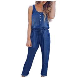 QIUhhpuy Damen Jeans Overall Jumpsuit Latzhosen Skinny Fit Denim Overall Ärmellos Hosenanzug Einteiler Jeansoverall Lose Freizeit Playsuit Strampler Denim Hosen Sommer Einfarbig Denim von QIUhhpuy