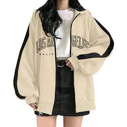 QIUhhpuy Damen Sportjacke Kapuzenjacke Old Collge Hoodie Frühlingsjacke Hip Hop Boyfriends Stil Oberteile Sweatjacke Basic Pullover Jacke Kapuzenpullover Freizeitjacke Übergangsjacke von QIUhhpuy