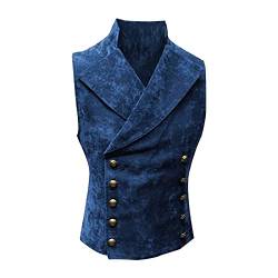 QIUhhpuy Herren Steampunk Gothic Karneval Kostüm Party Zweireiher Waistcoat Retro Weste Herren Vintage Gothic Mittelalter Weste ohne Ärmel Steampunk-Jacke Slim Fit Knöpfe V-Ausschnitt von QIUhhpuy