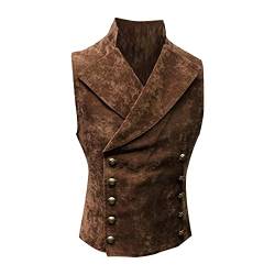 QIUhhpuy Herren Steampunk Gothic Karneval Kostüm Party Zweireiher Waistcoat Retro Weste Herren Vintage Gothic Mittelalter Weste ohne Ärmel Steampunk-Jacke Slim Fit Knöpfe V-Ausschnitt von QIUhhpuy