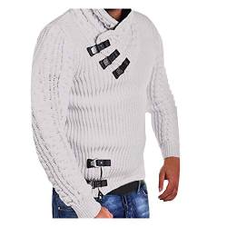 QIUhhpuy Herren Strickjacke Schalkragen Slim Fit Winter-Freizeit-Jacke Sommer Grobstrick Hoodie-Pullover Strick-Pullover Strick-Pulli mit Woll-Pullover Langarm-Sweatshirt Slim Fit (Weiß, L) von QIUhhpuy