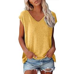 QIUhhpuy Shirt Damen Sommer Bluse Damen Elegant Kurzarm ärmellose T-Shirt Tops Shirt Oberteile Frauen Kleidung Frau Sommer Shirts Top Damen V-Ausschnitte Tshirt Casual Rundhals Teenager Mädchen von QIUhhpuy