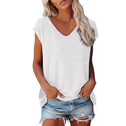 QIUhhpuy Shirt Damen Sommer Bluse Damen Elegant Kurzarm ärmellose T-Shirt Tops Shirt Oberteile Frauen Kleidung Frau Sommer Shirts Top Damen V-Ausschnitte Tshirt Casual Rundhals Teenager Mädchen von QIUhhpuy