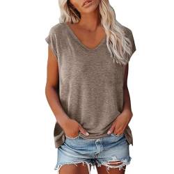 QIUhhpuy Shirt Damen Sommer Bluse Damen Elegant Kurzarm ärmellose T-Shirt Tops Shirt Oberteile Frauen Kleidung Frau Sommer Shirts Top Damen V-Ausschnitte Tshirt Casual Rundhals Teenager Mädchen von QIUhhpuy