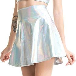 Rock Damen Karneval, Damen Metallischer Faltenrock Mini Skater Rock Metallic Rock Damen Retro Glitzer Rock Cheerleader Rock Damen Faschingskostüme Tüllrock Hohe Taille Röcke Stretch Glocken Rock von QIUhhpuy