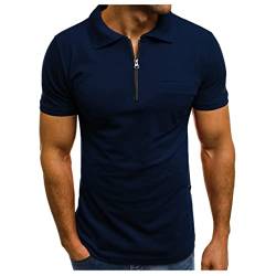 Zip Polohemd Poloshirt Herren Brusttasche Reißverschluss Einfarbig Basic Kurzarm Polohemden, T Shirt Männer Polo Hemd Kurzarmhemd Sweatshirt Herrenhemden Kurzarmshirt Sportshirt von QIUhhpuy