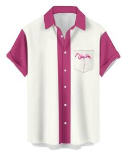 QIVICIMA Button Down Hawaii-Hemden für Herren Kurzarm Bowlingshirts Sommer Regular Fit Top, 1 B A1 Flamingo, XL von QIVICIMA