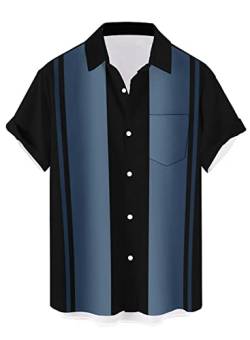QIVICIMA Herren Retro Bowling Shirts 50er Jahre Rockabilly Style Button Down Shirts Kuban Style Camp Shirt, A C41 Retro, L von QIVICIMA