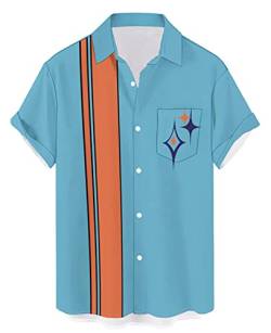 QIVICIMA Herren Retro Bowling Shirts 50er Jahre Rockabilly Style Button Down Shirts Kuban Style Camp Shirt, A E11 Retro, XX-Large von QIVICIMA