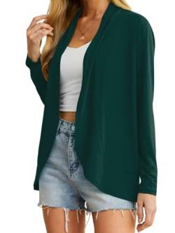 QIXING Leichte Strickjacken für Damen Sommer Elegant Dünne Kurze Strickjacke Lange Ärmel Open Front Cardigan Damen Frühling Herbst (Dunkelgrün, XXL) von QIXING