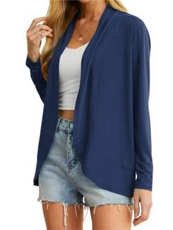 QIXING Leichte Strickjacken für Damen Sommer Elegant Dünne Kurze Strickjacke Lange Ärmel Open Front Cardigan Damen Frühling Herbst (Marineblau, XL) von QIXING