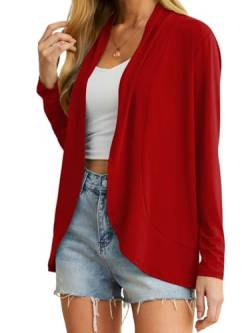 QIXING Leichte Strickjacken für Damen Sommer Elegant Dünne Kurze Strickjacke Lange Ärmel Open Front Cardigan Damen Frühling Herbst (Rot, S) von QIXING